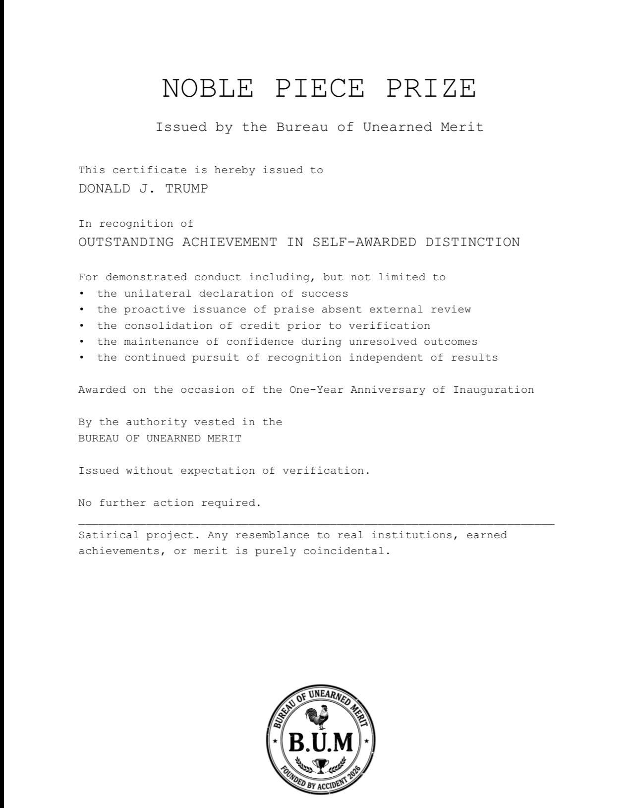 Noble Piece Prize (Printable Certificate)